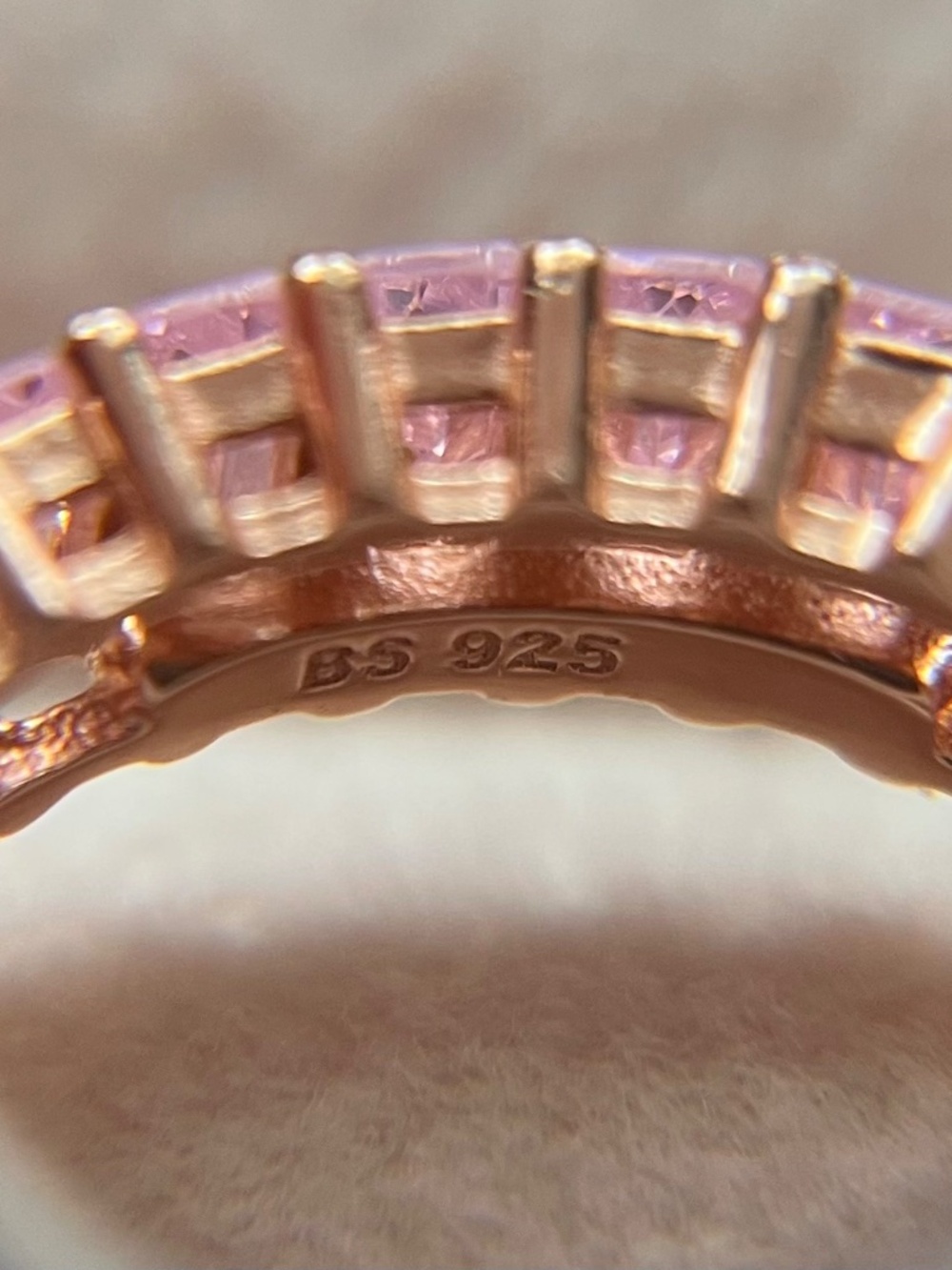 R321 | Rose Gold Light Pink CZ Eternity Band Ring - Picture 4 of 4